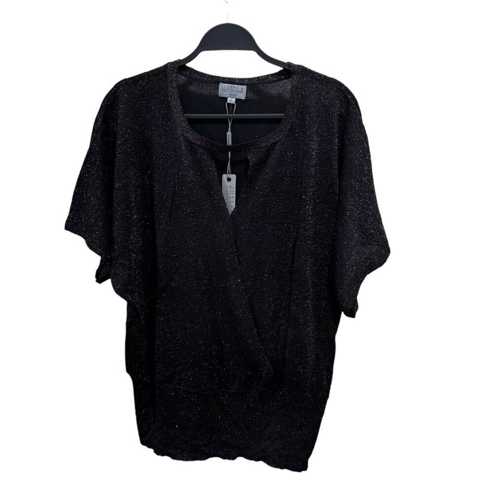Joseph A. Womens Plus Size‎ 1X Black Rayon Metallic Pullover Stretch Blouse NWT